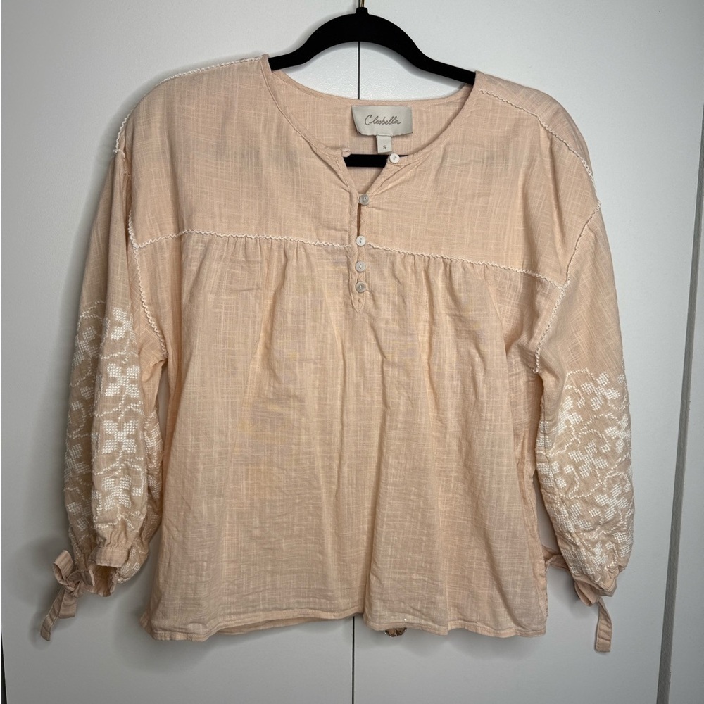 Cleobella - 100% Organic Cotton - Peach Needle Point Sleeve Blouse - Small - Picture 1 of 11